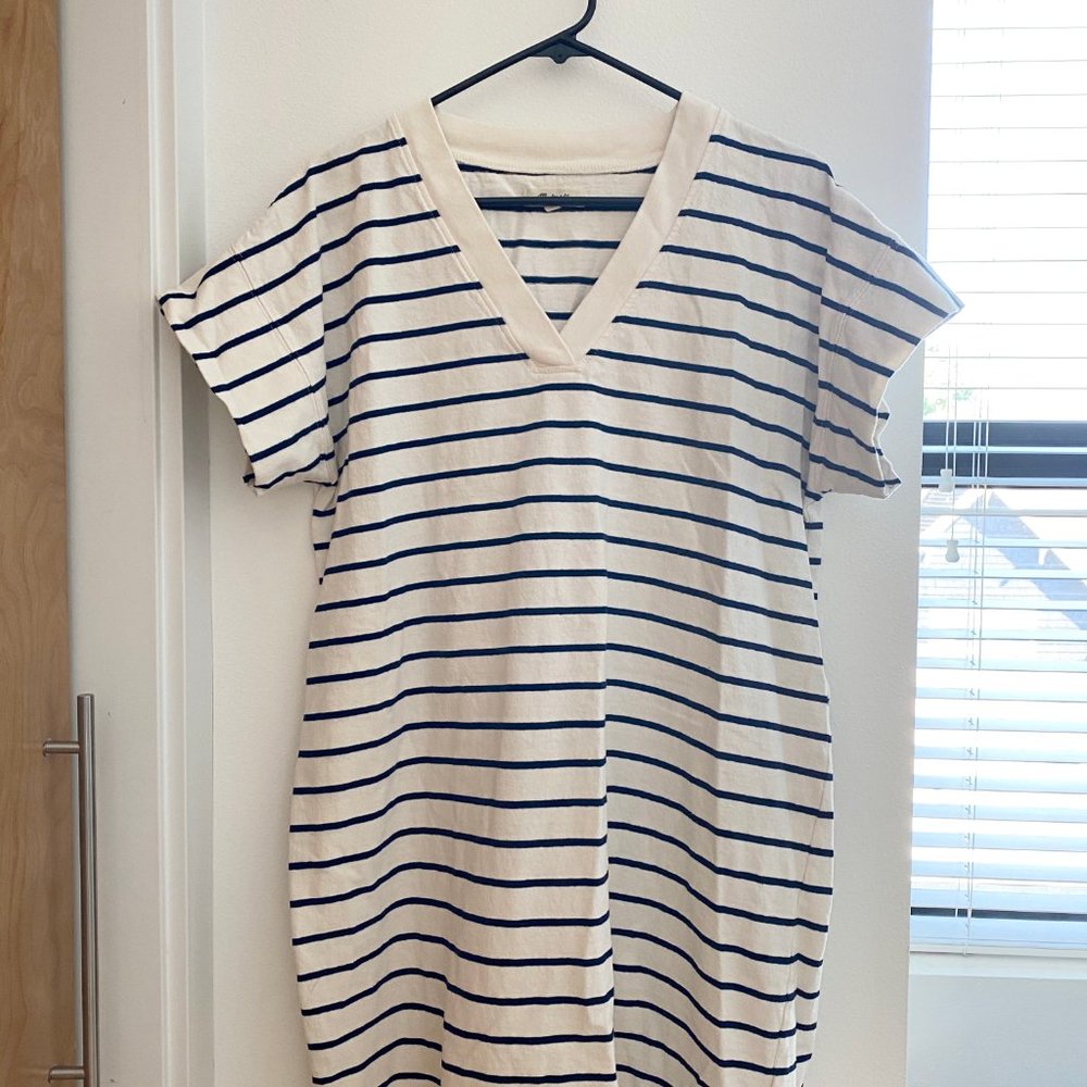 Madewell Indigo Stripe V-Neck T-Shirt Dress